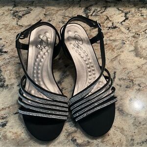 Ros Hommerson Letti ll Evening Black and Silver Rhinestone Strappy Sandals